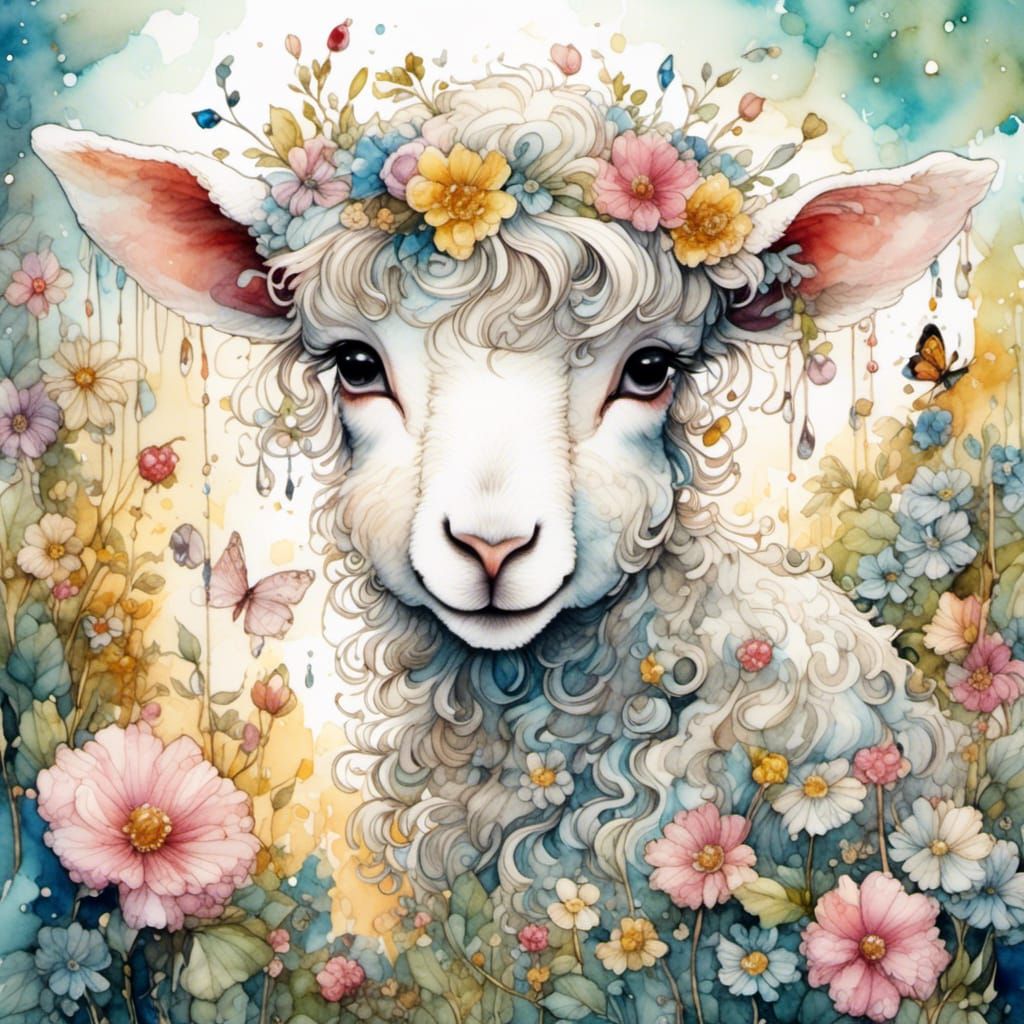 Blossom Lamb in Watercolor Wonderland