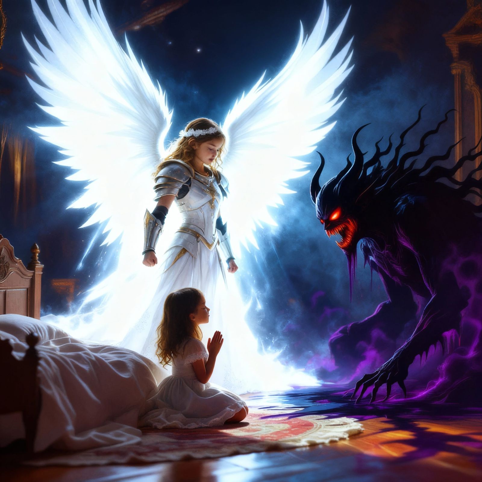 Angel Protects Girl From Shadow Demon in Divine Light