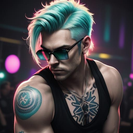 Grunge Guy in Neon Discotheque