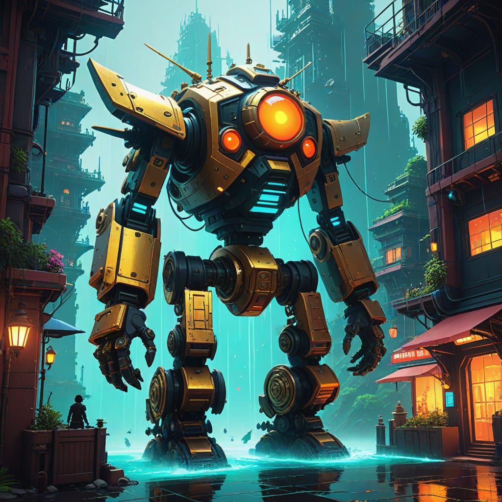 Cyberpunk Atlantis Rising in a Kaleidoscope of Light and Ste...