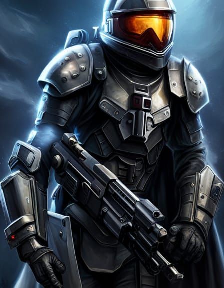 Sci-Fi Soldier Enters Enemy Spacecraft: Digital Art