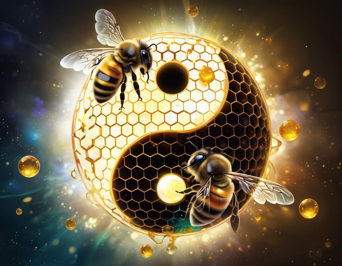 Harmonious Bees Amidst Celestial Honeycomb
