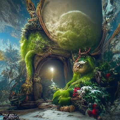 The Grinch in Forest, Hyperdetailed Photorealistic Art