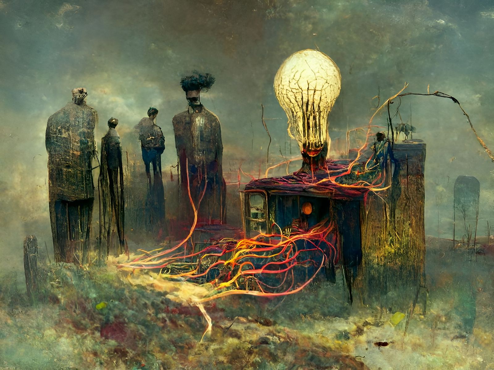 Surreal Electric Landscape in Digital Illustration Style