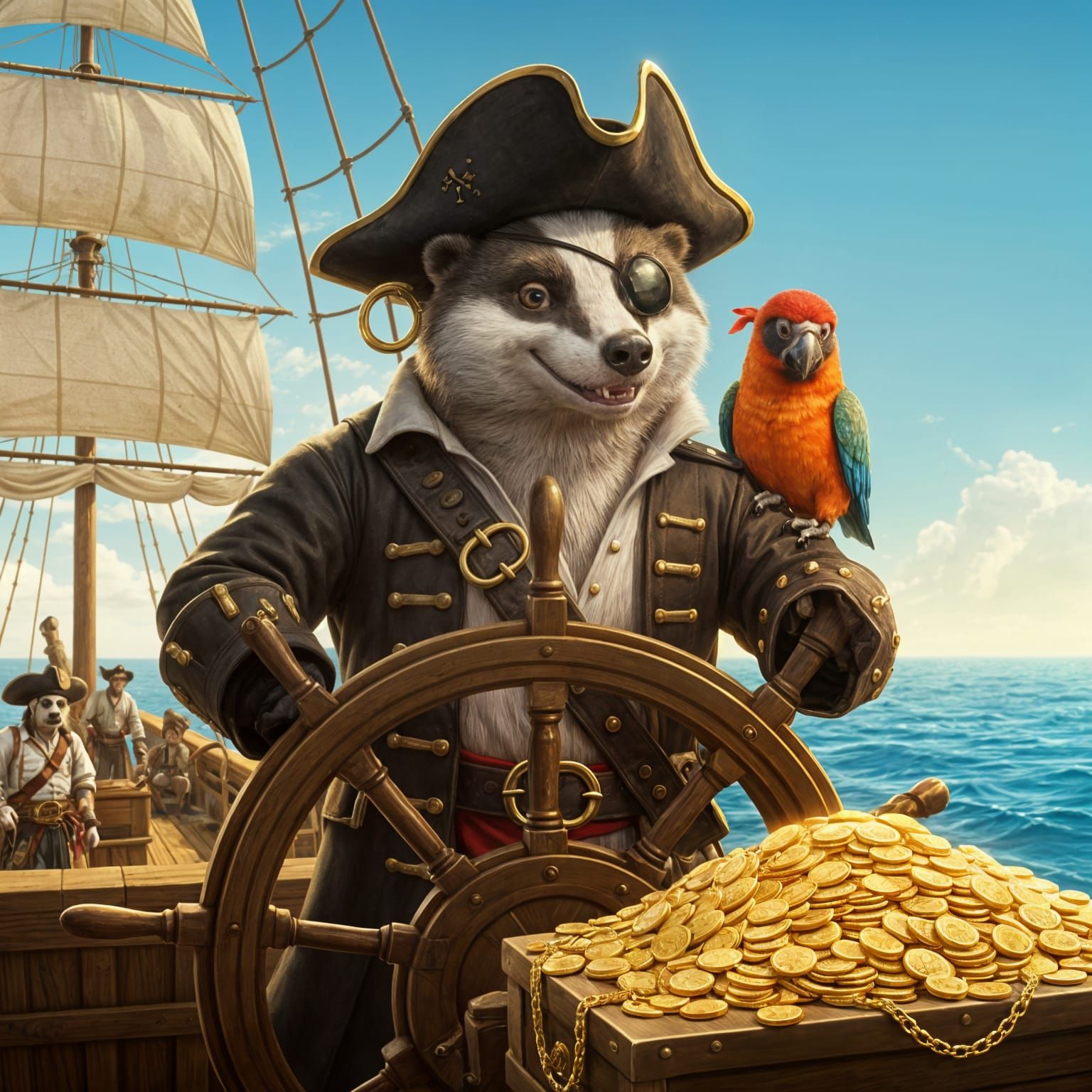 Badger Pirate Captain Navigating Calm Seas