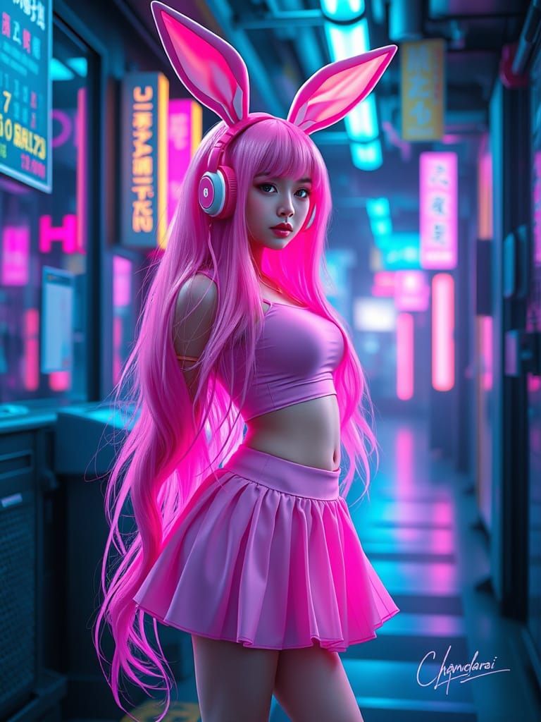 Cyberpunk Woman in Neon Future