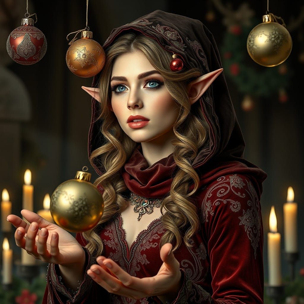 Ethereal Elf Maiden Celebrates Christmas Night