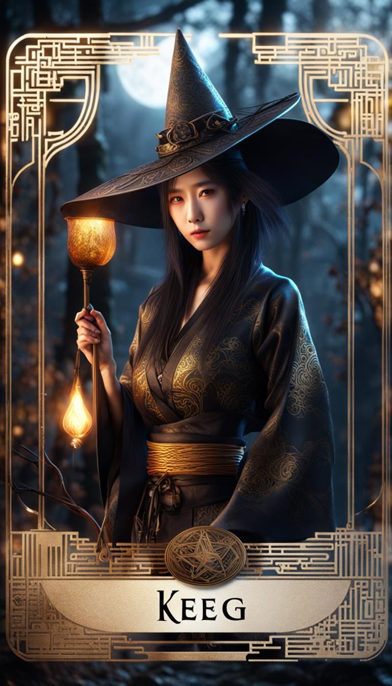 Rare Japanese Witch Trading Card in Graphics Style