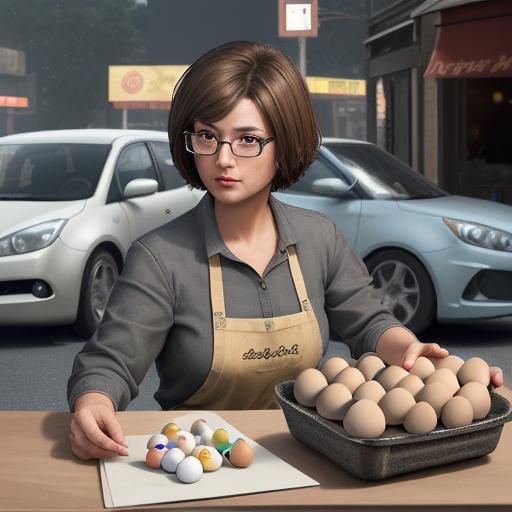 Woman Selling Eggs with Car: Hyperrealistic Art