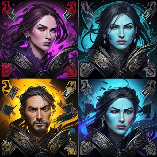 Detailed Faces on Playing Cards in Splash Art Style