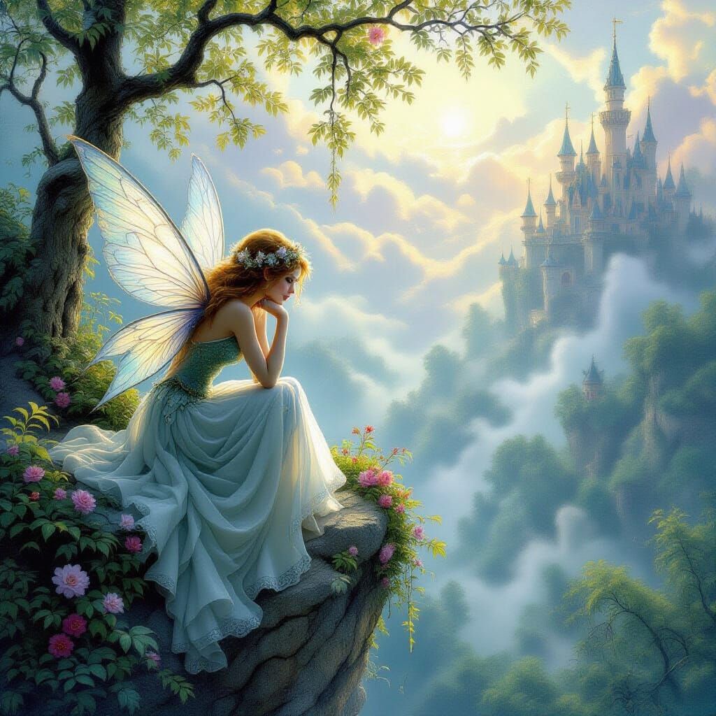 Ethereal Fairies in Misty Fantasy Landscape