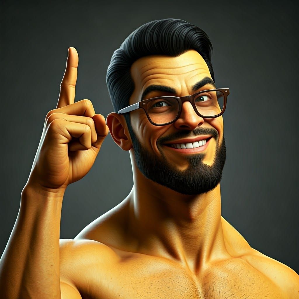 Confident Geek with Vibrant Yellow Skin and Retro Glasses