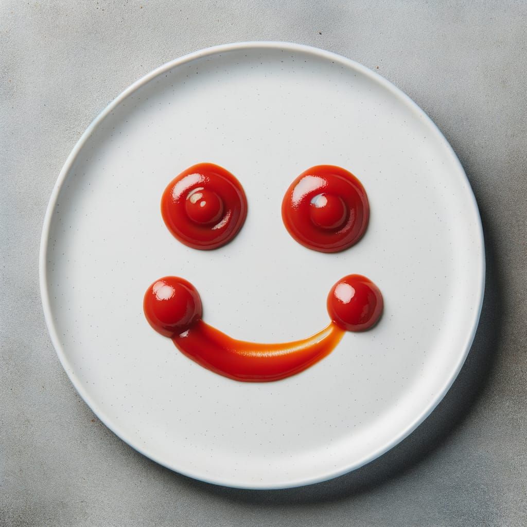 Ketchup Smiley Face on Plate from Above