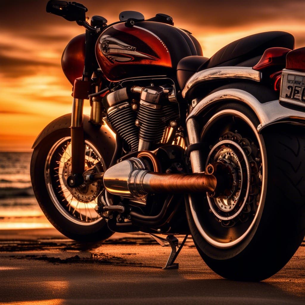 Sunset Reflected on Motorcycle Exhaust Pipes