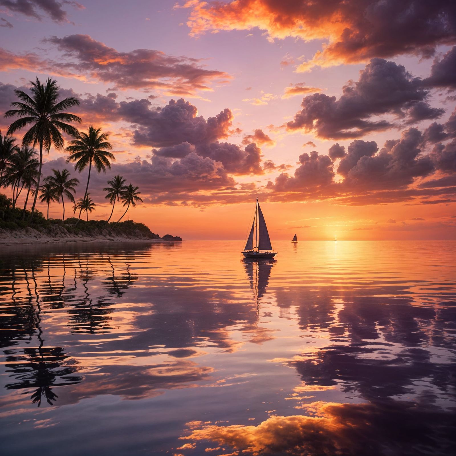 Surreal Sunset Scene Over Endless Ocean