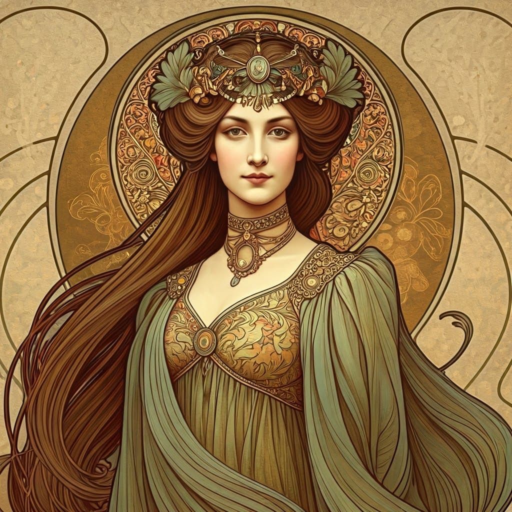 Medieval Shallot Lady in Art Nouveau Style