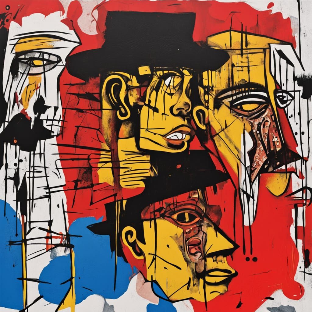 Boy and Dog Portrait in Neo-Primitivist Graffiti Style