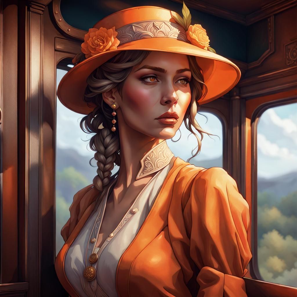 Orange Blossom Train Portrait in Hyperdetailed Digital Art