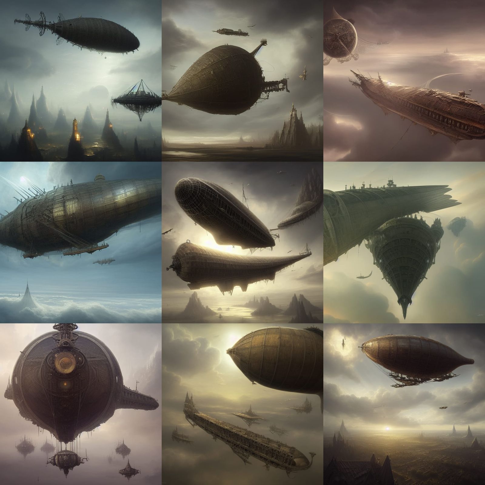 Magical Victorian Airship Fortress in Leonardo da Vinci Styl...