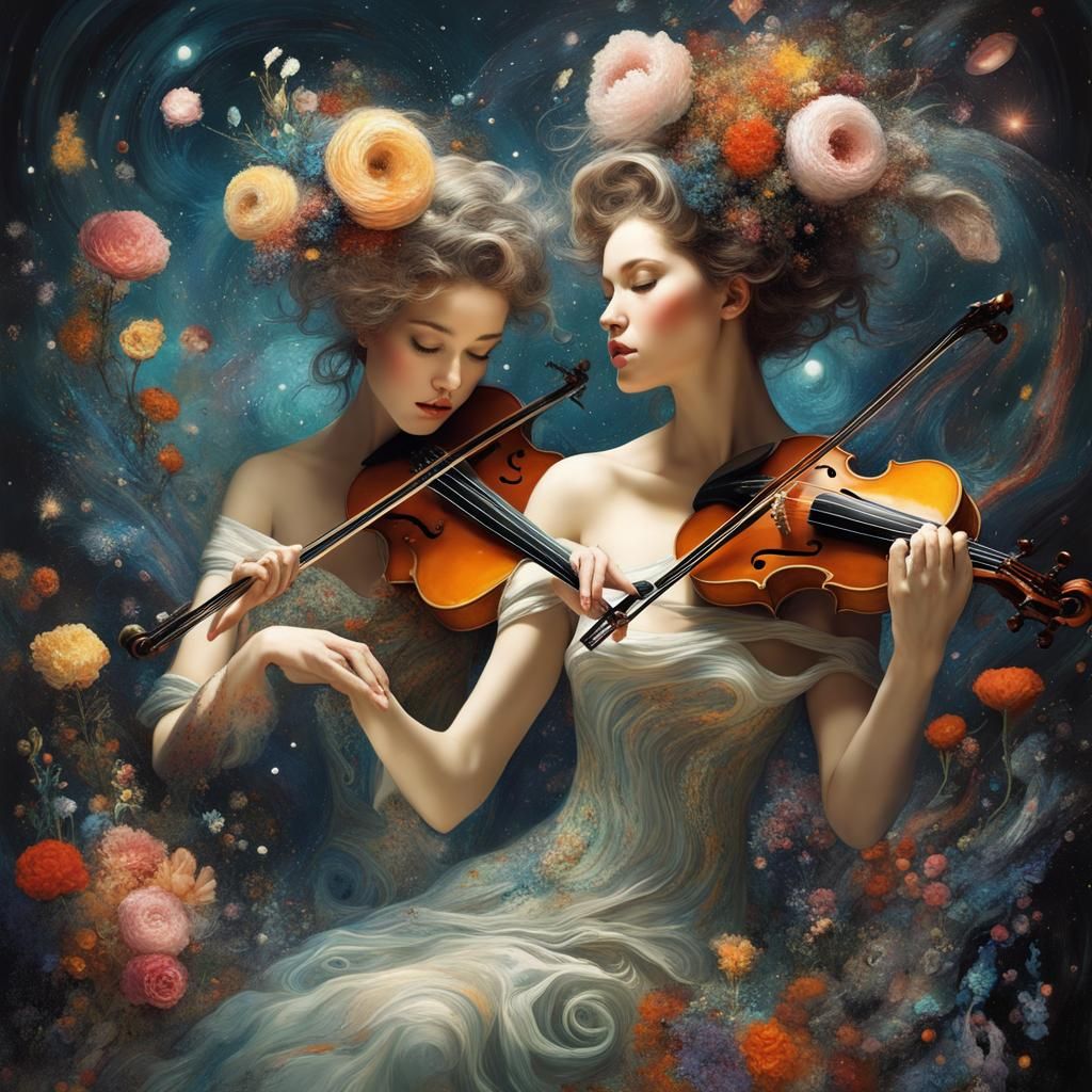 Magical Musicians in a Hyperdetailed Art Nouveau Style