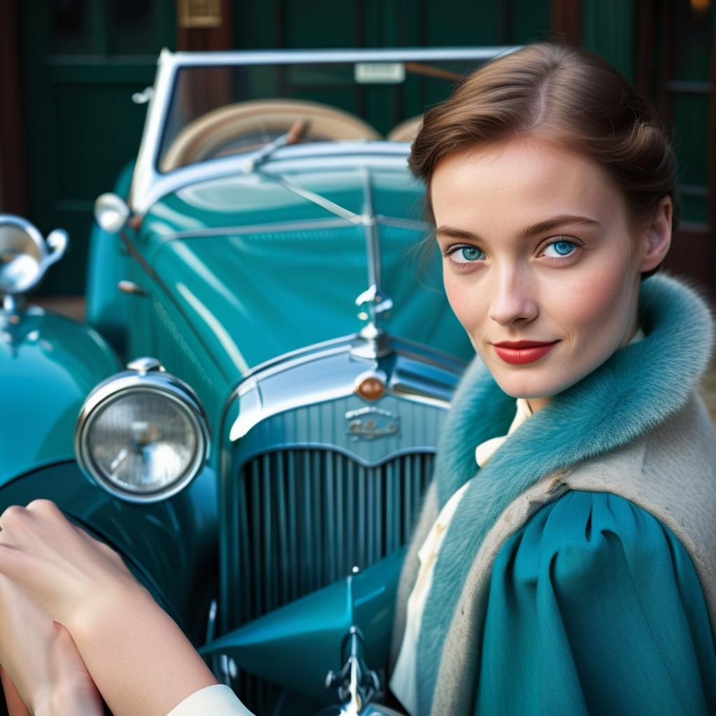 Elegant Woman in 1930s Town, Impressionistic Style