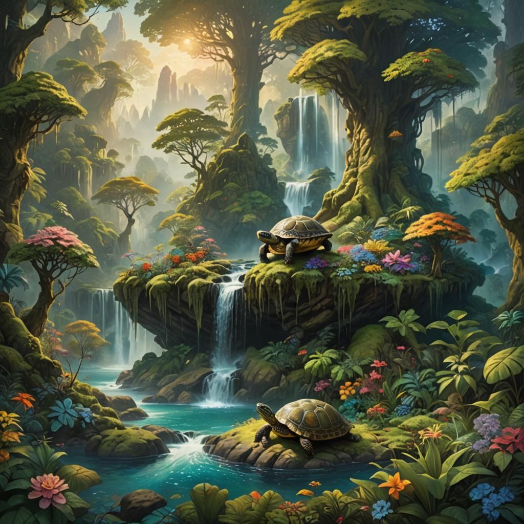 Magical Turtle Island Forest: Fantasy Concept Art