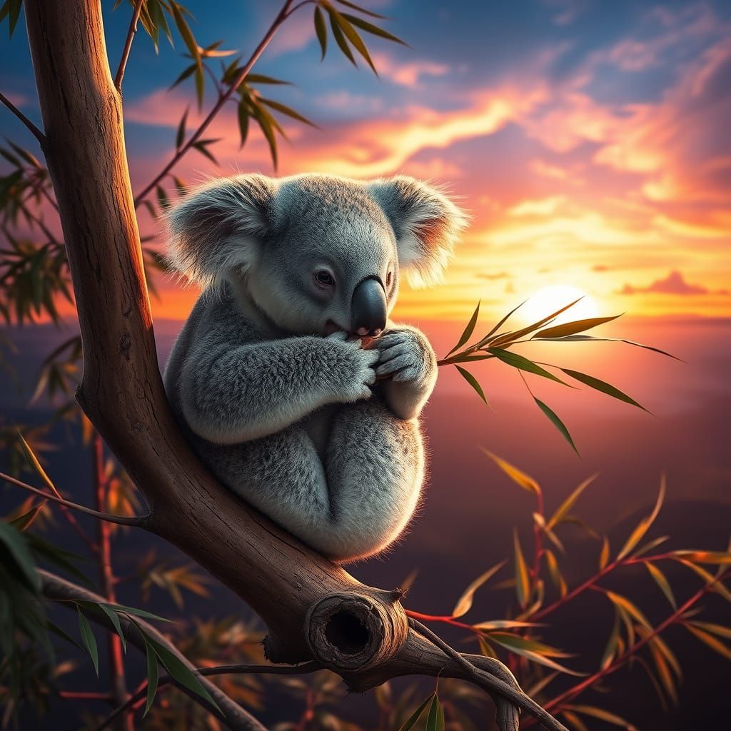 Koala in Sunset Eucalyptus Landscape
