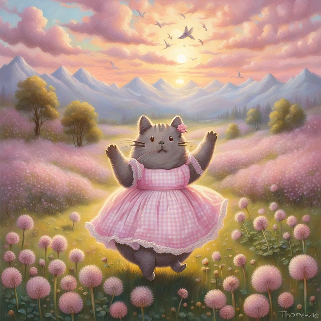 Pusheen Dances in Dandelions: Ethereal Fantasy