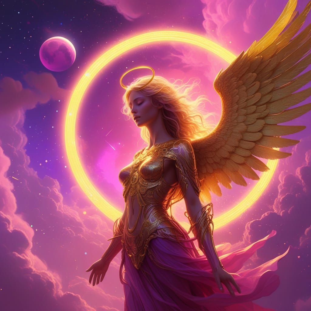 Angel of Cybernetics Descends in Psychedelic Cosmic Art