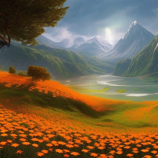 Surreal Landscape: Beach, Daisies, Snow, and Autumn