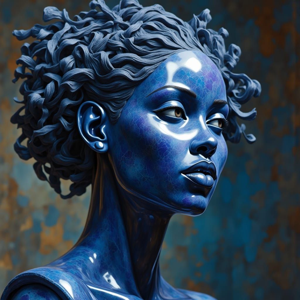 Refined Day-Glo Sculpture of Veiled African Woman