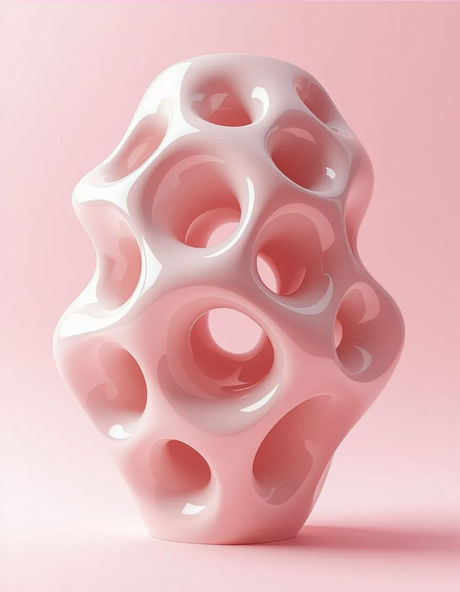 Futuristic Biomorphic Sculpture in Pink Style