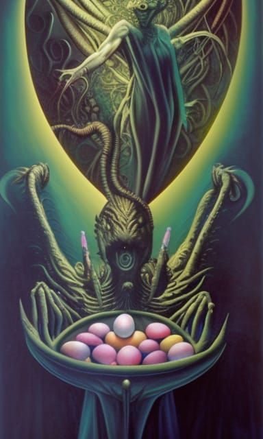 Vampire Basilisk Easter Bunny in Art Nouveau Style