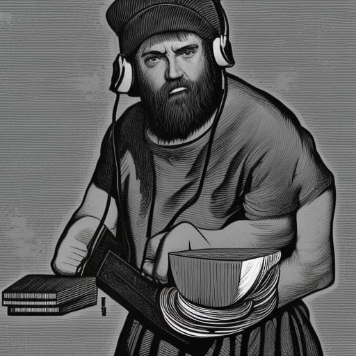 18th Century Architect Forging Keys: Linocut Portrait