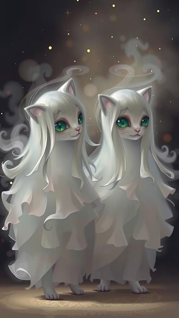 Ethereal Cat Specter Dancing in Dreamy Digital Art