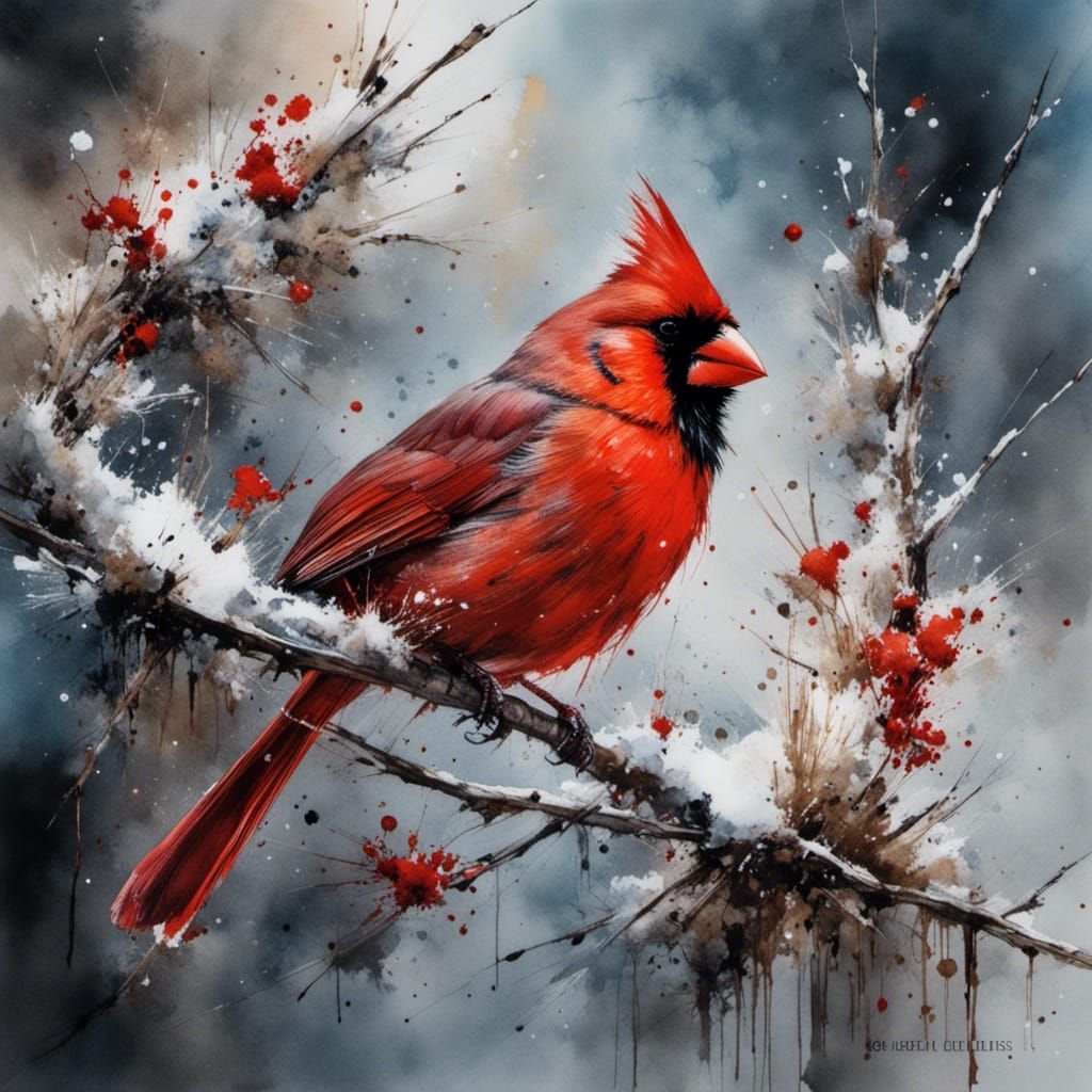Cardinal in Winter: Watercolor Splash Art