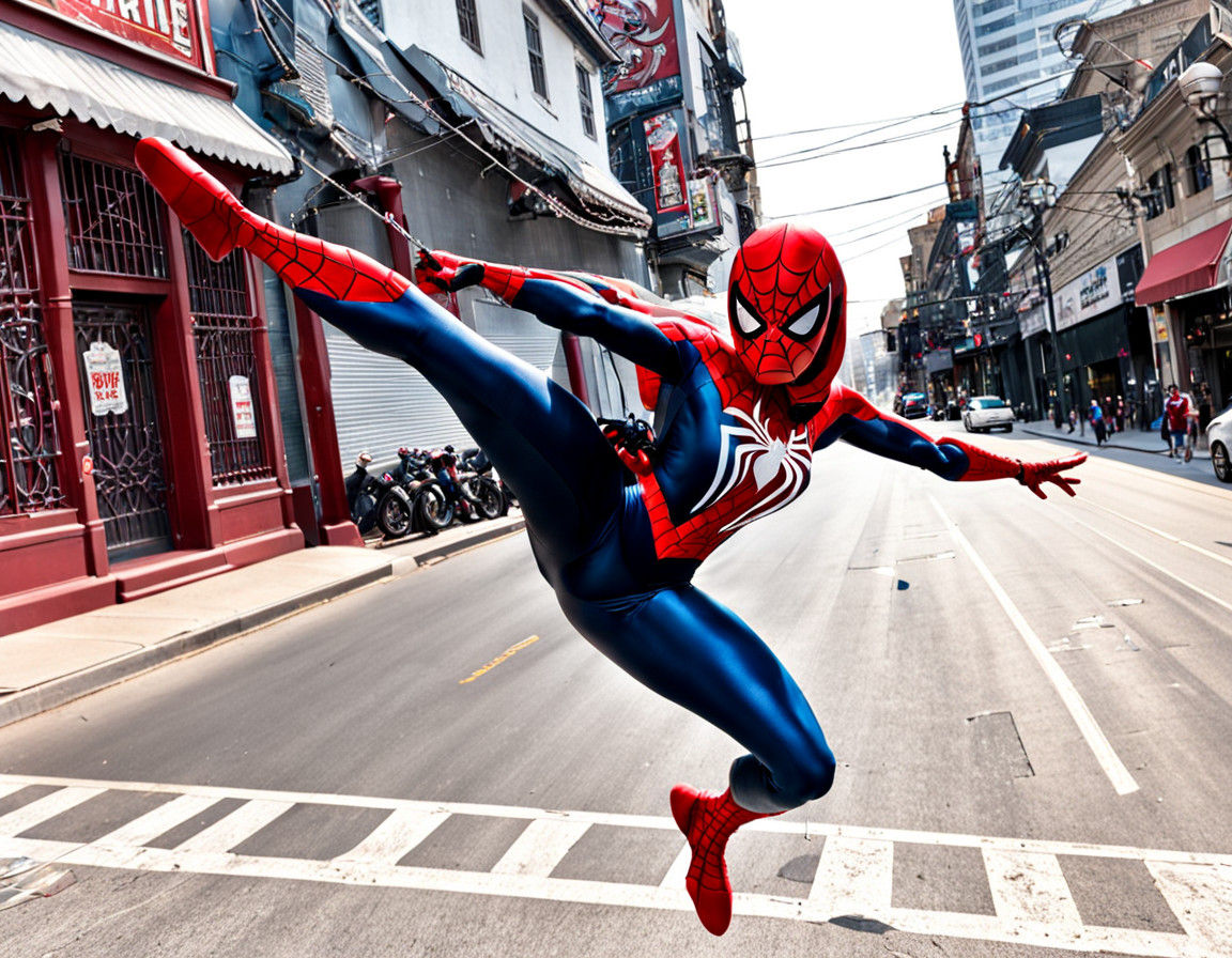 Spider-Girl in Heroic Mid-Air Pose