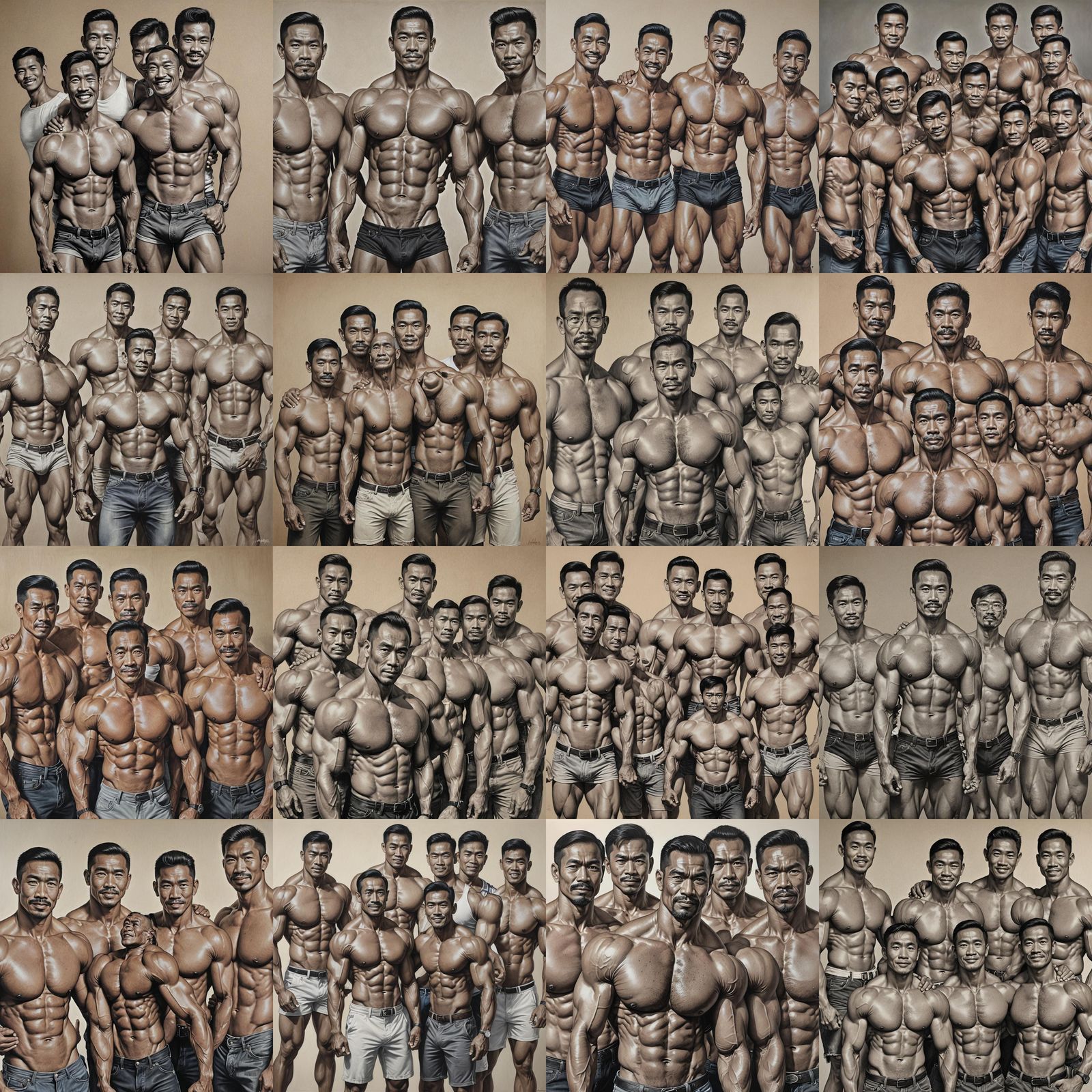 Conjoined Muscular Men in Photorealistic Style