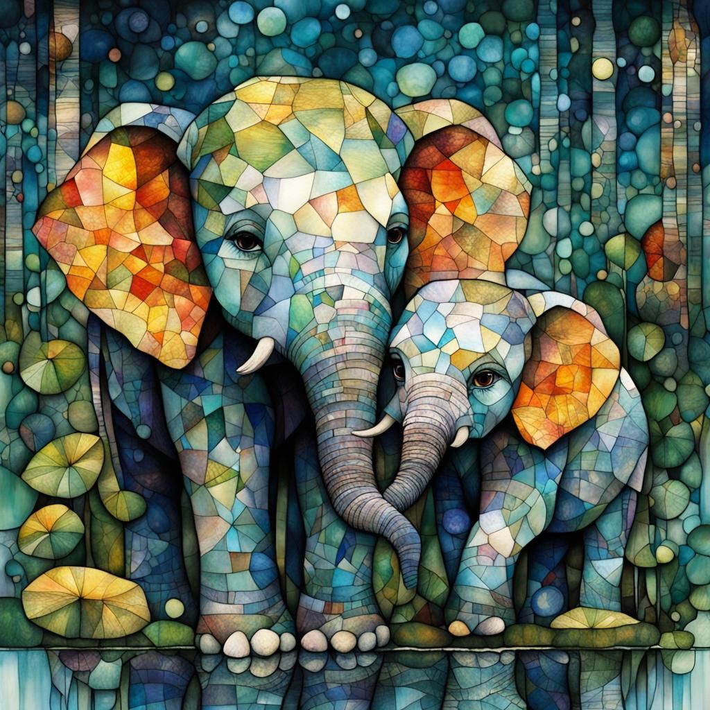 Stained Glass in Art Brut Style Digital Illustration