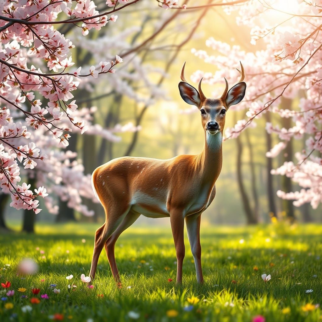 Serenity in a Lush Cherry Blossom Forest