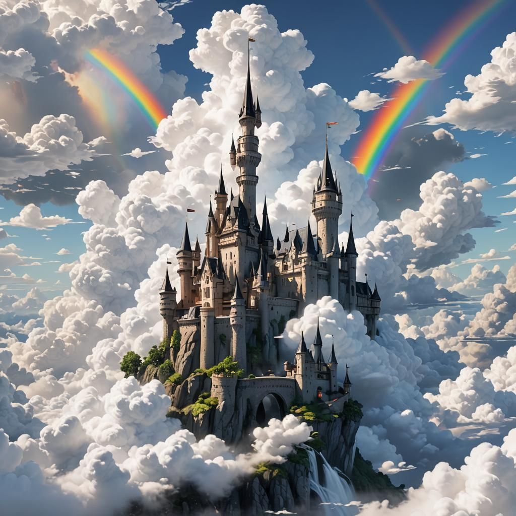 Rainbow Castle on Clouds: 3D Anime Art