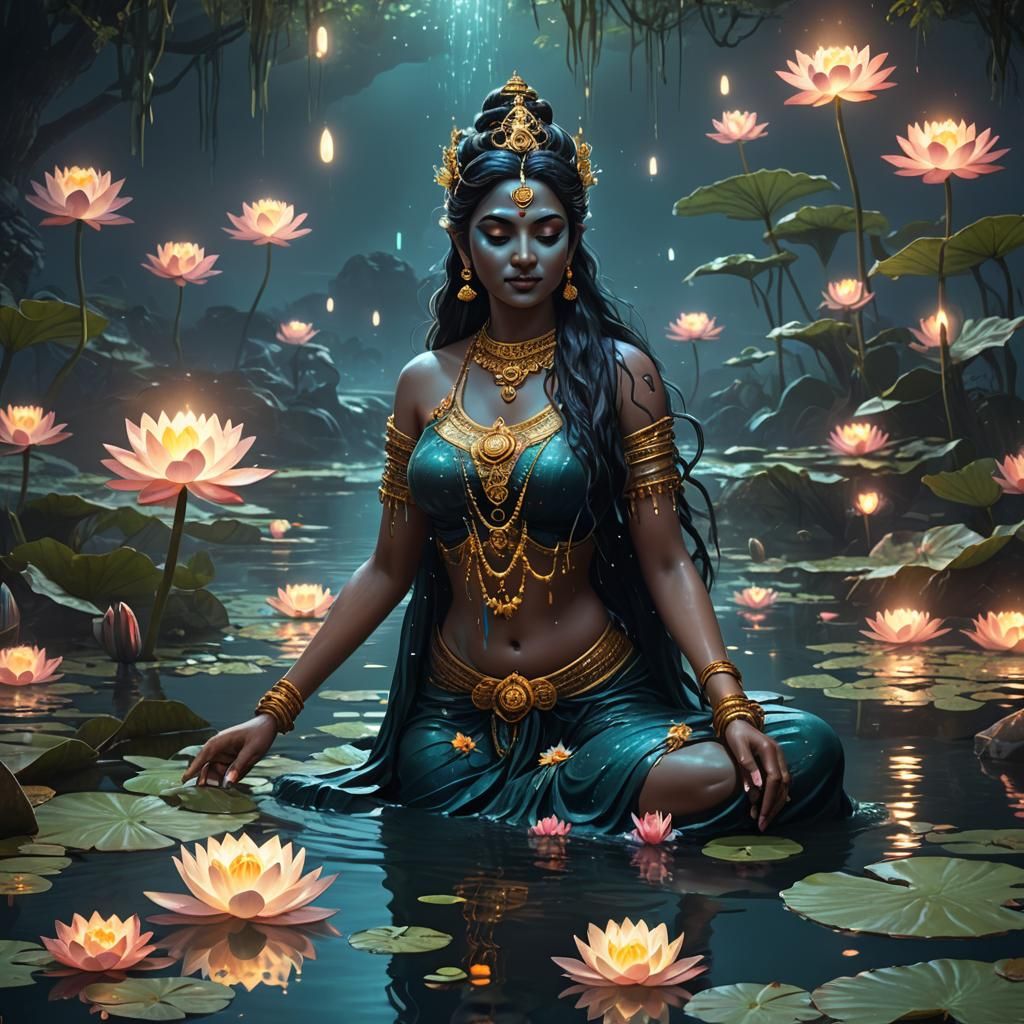 Goddess Ganga in Bioluminescent Fantasy Art