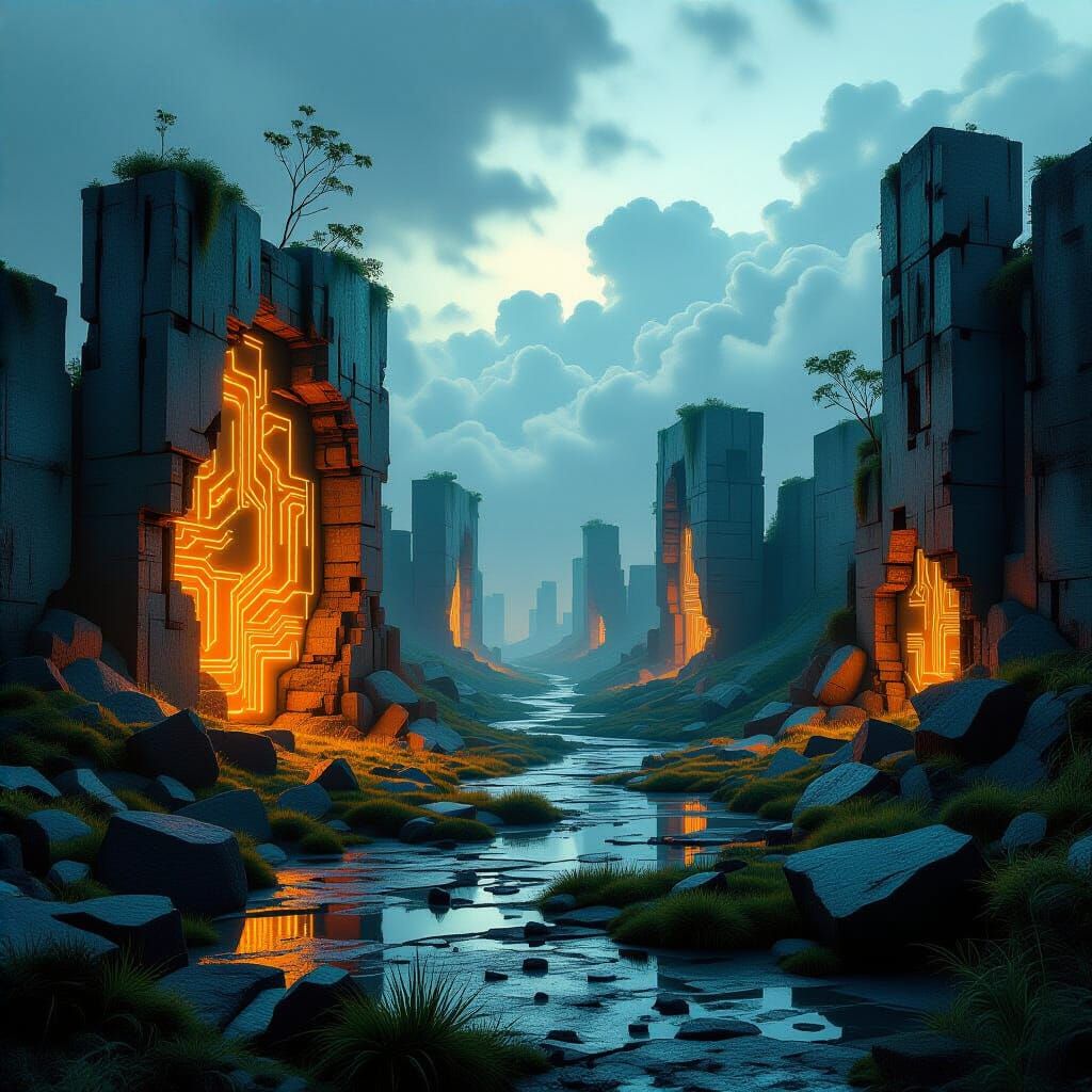 Surreal Textures Transform Concrete into Glowing Circuits