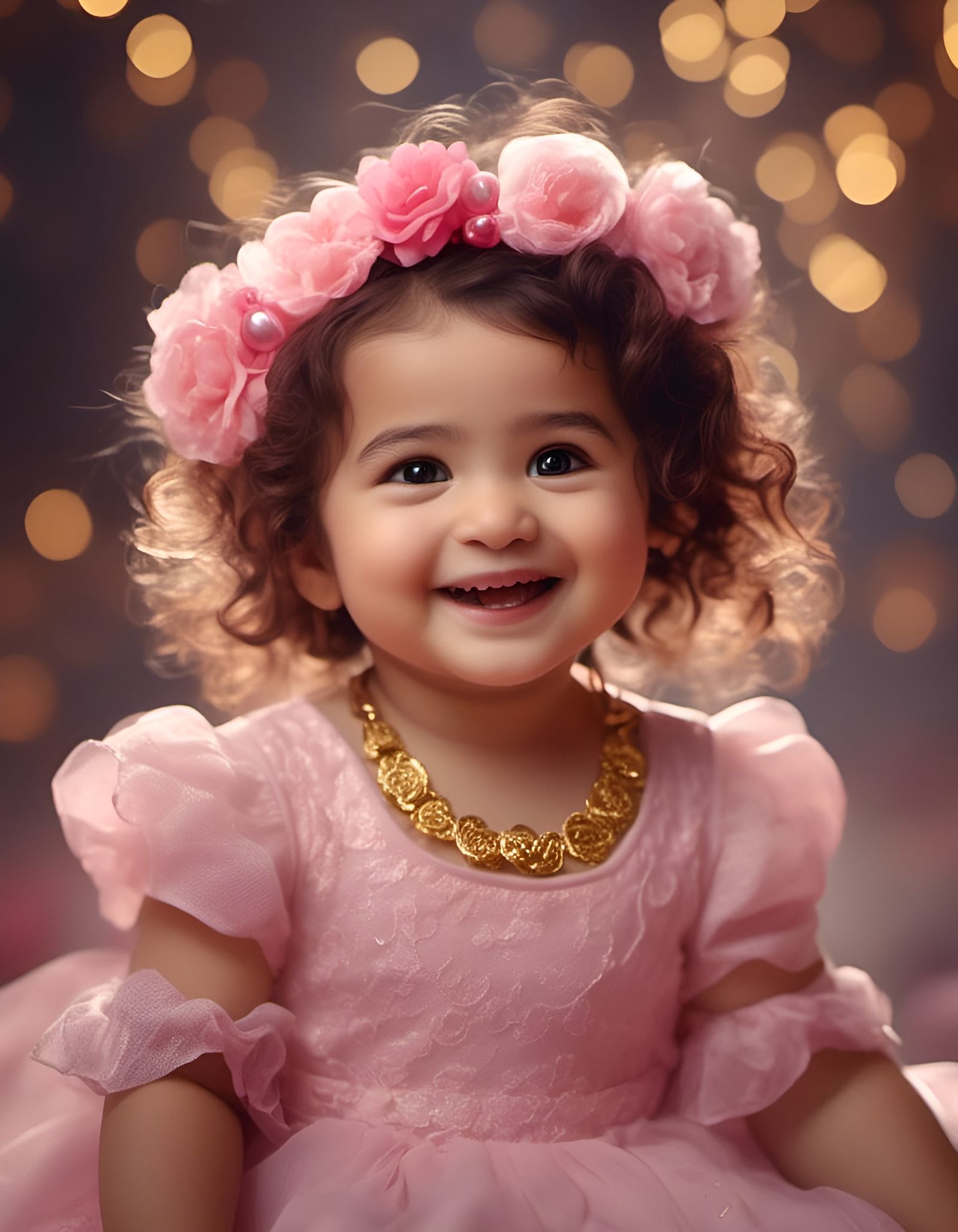 Cute Baby Girl with Brown Eyes Playing in Garden