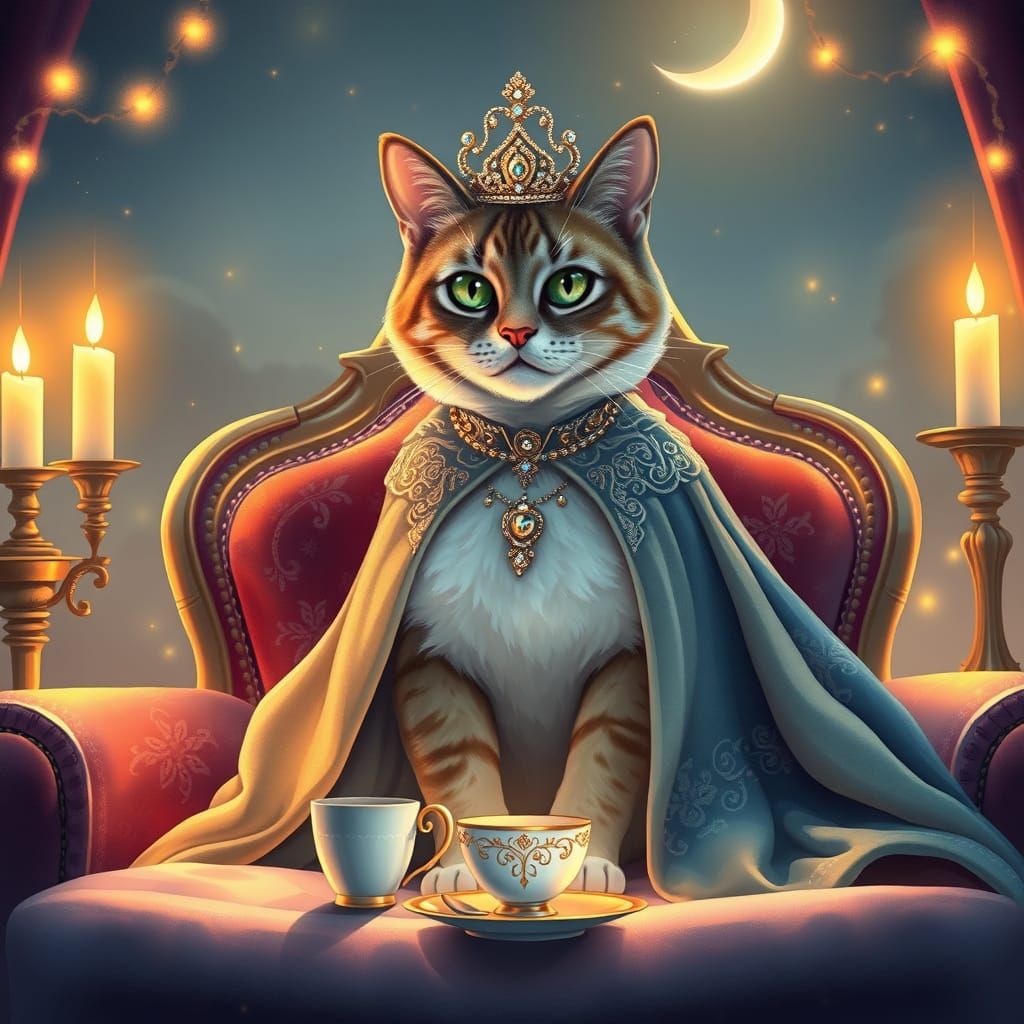 Majestic Cat Princess in Candlelit Enchantment