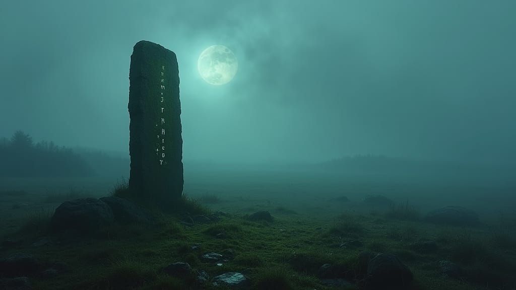 Ancient Rune Stone in Misty Moor
