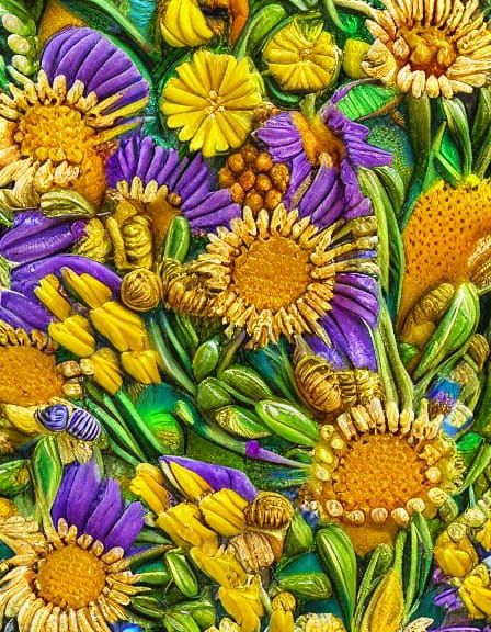 Bees in Flower Garden: 3D Digital Art