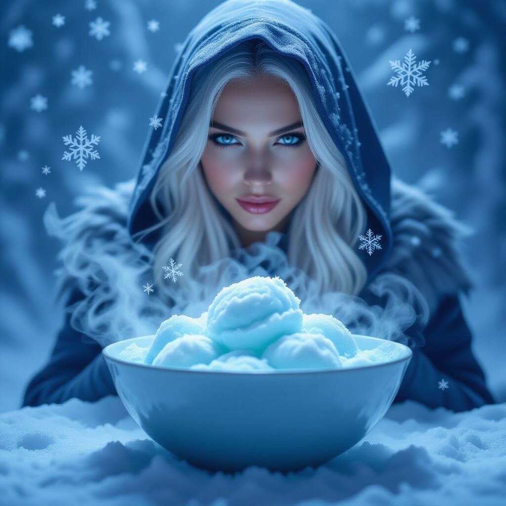 Enchanted Winter Sorbet with Mysterious Woman