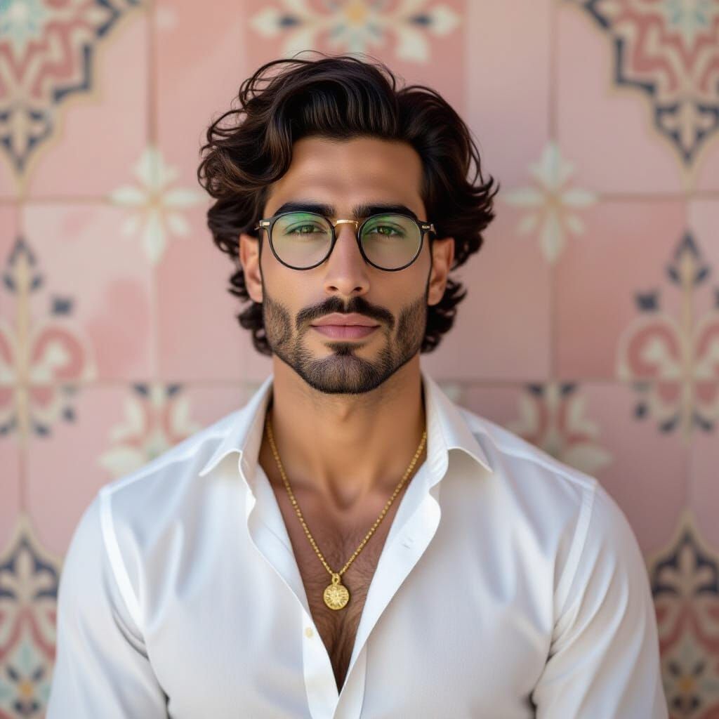 Middle Eastern Man with Gold Chains in Ornate Style