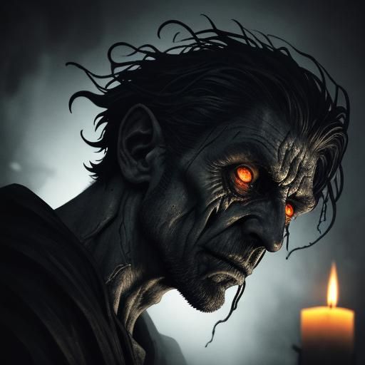 Horrific Dark Fantasy Face in Eerie Lighting